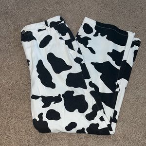 cow print wide legged pants
